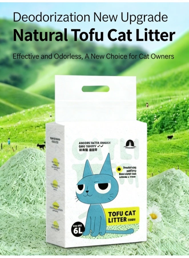 رمل قطط من التوفو (كيس 6 لتر) متكتل بقوة، قابل للغسل، خالٍ من الغبار، سهل التنظيف، قابل للتحلل الحيوي، للتحكم الممتاز في الروائح (بنكهة الشاي الأخضر) - Image 1