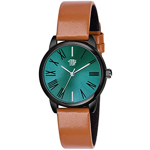 SWADESI STUFF Leather Analogue Girl's & Women Watch (Green Dial Brown Colored Strap), Brown Band - Image 1