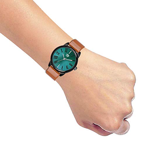 SWADESI STUFF Leather Analogue Girl's & Women Watch (Green Dial Brown Colored Strap), Brown Band - Image 5