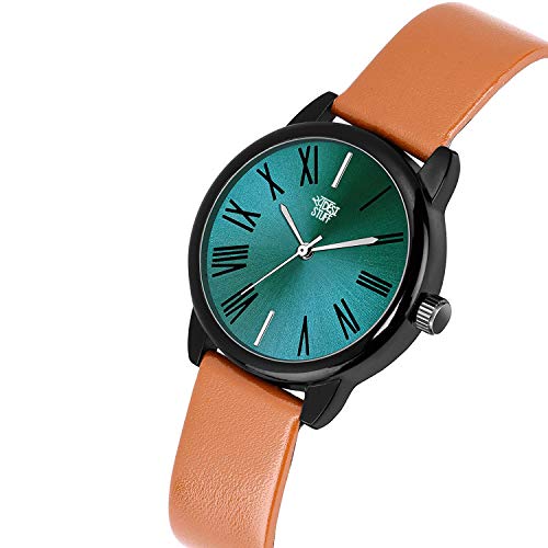SWADESI STUFF Leather Analogue Girl's & Women Watch (Green Dial Brown Colored Strap), Brown Band - Image 2