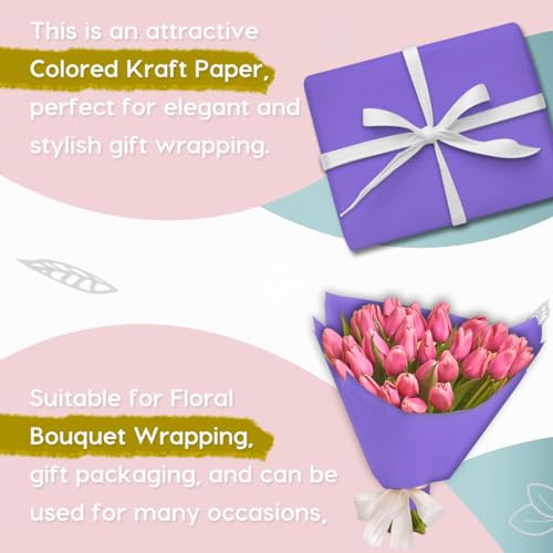 SMART&CASUAL 17.8" x 760" (63') Purple Kraft Craft Paper Roll for Gift Wrapping Bulletin Board Bouquet Flower Kids Art Packing Parcel Table Covering 80GSM 55LB (Purple, 17.8" x 63') - Image 4