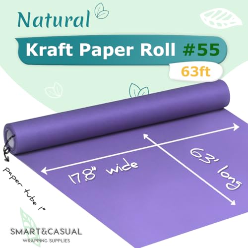 SMART&CASUAL 17.8" x 760" (63') Purple Kraft Craft Paper Roll for Gift Wrapping Bulletin Board Bouquet Flower Kids Art Packing Parcel Table Covering 80GSM 55LB (Purple, 17.8" x 63') - Image 2
