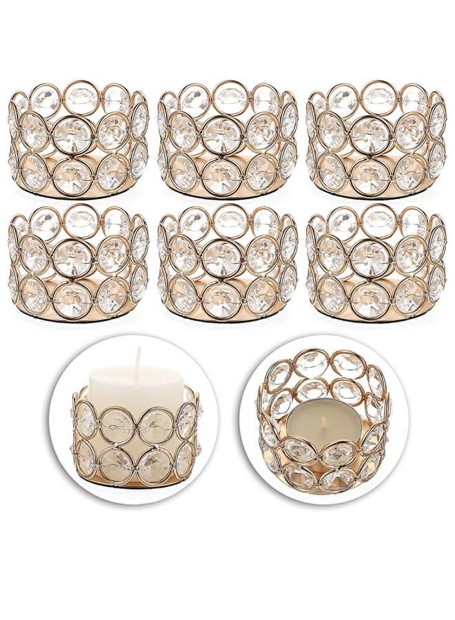 XiuWoo 6 Gold Crystal Tea Light Candle Holders Small Bowl Votive Holders, Decorative Tealight Pillar Stands Centerpieces for Dining Table Wedding Party Home Decor - Image 1