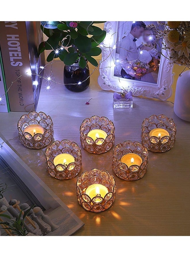 XiuWoo 6 Gold Crystal Tea Light Candle Holders Small Bowl Votive Holders, Decorative Tealight Pillar Stands Centerpieces for Dining Table Wedding Party Home Decor - Image 5