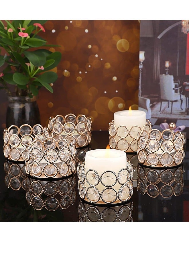 XiuWoo 6 Gold Crystal Tea Light Candle Holders Small Bowl Votive Holders, Decorative Tealight Pillar Stands Centerpieces for Dining Table Wedding Party Home Decor - Image 3