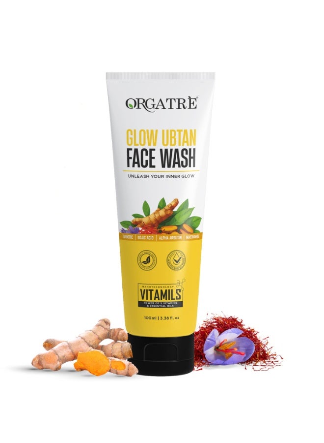 Orgatre Glow Ubtan Face Wash with Turmeric, Kojic Acid & Niacinamide for Brightening, Tan Removal & Even Skin Tone - 100ml | Dermatologically Tested | Suitable for Men & Women - Image 1