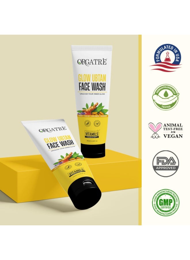 Orgatre Glow Ubtan Face Wash with Turmeric, Kojic Acid & Niacinamide for Brightening, Tan Removal & Even Skin Tone - 100ml | Dermatologically Tested | Suitable for Men & Women - Image 5