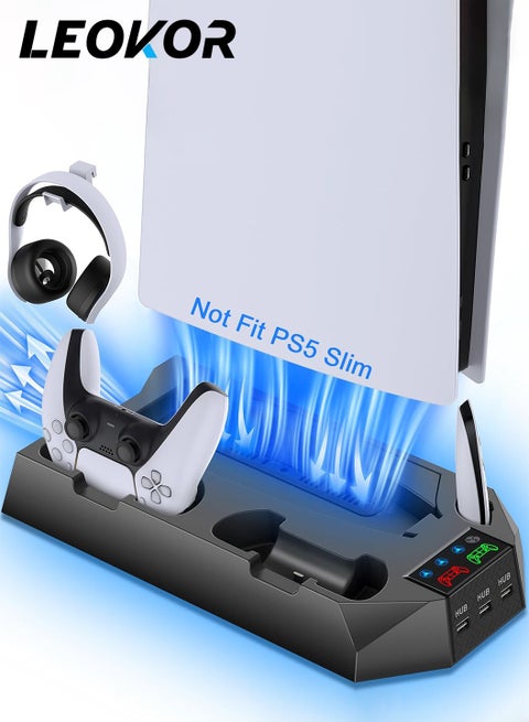 PS5 Cooling Charging Station,with Cooling Station and Dual Controller Charging Station for PS5 Digital Edition,PS5 Disc Version,PS5 Cooling Fan (Not Fit 2023 PS5 Slim Disc&Digital)