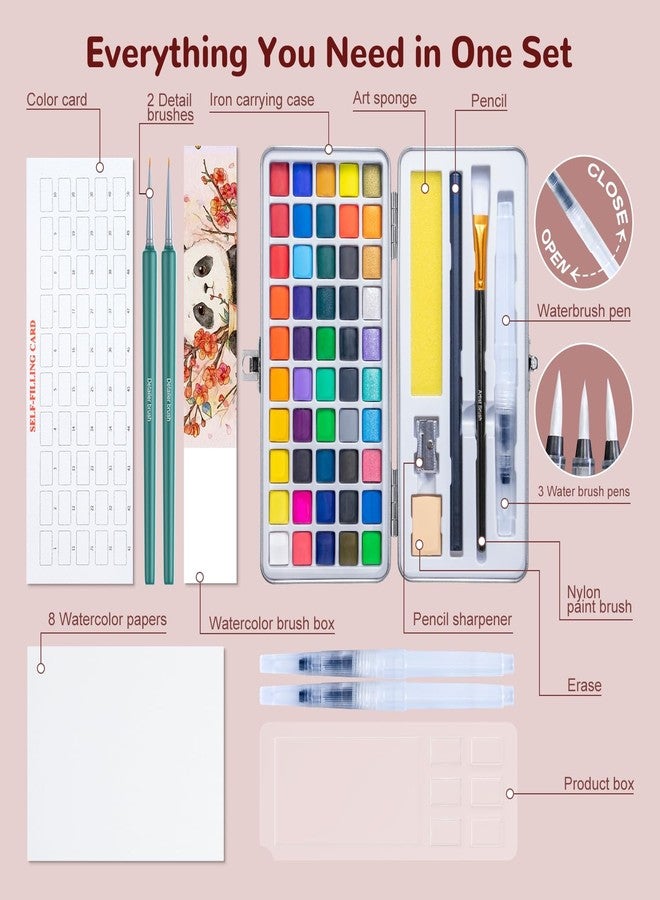 botkc Watercolor Paint Set 100 Colors botkc Travel Water Colors kit with 7 Brushes 8 Watercolor papers Palette set Including Metallic and Accessories Art Supplies Gifts for Kids Artists Teens Adults and - Image 2