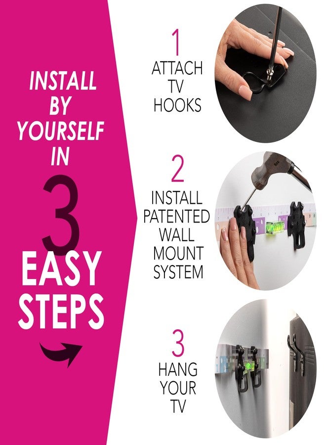 Hang Smart TV HangSmart TV® Wall Mount NO Stud - Original & Patented Easy Install, DIY for 19-100" TVs, Holds Up to 150LBS, Fits Most LED LCD Flat Screens & Monitors, Includes Hardware - Image 2