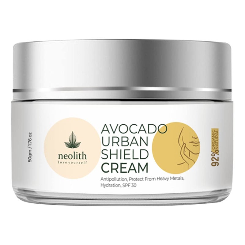 NEOLITH Neolith Avocado Urban Shield Face Cream Antipollution Daily Face Cream With Spf30 for Bright and Glowing Skin Pollution Defense Cream Uv Day Cream 50 Gm for Men Women  - Image 1