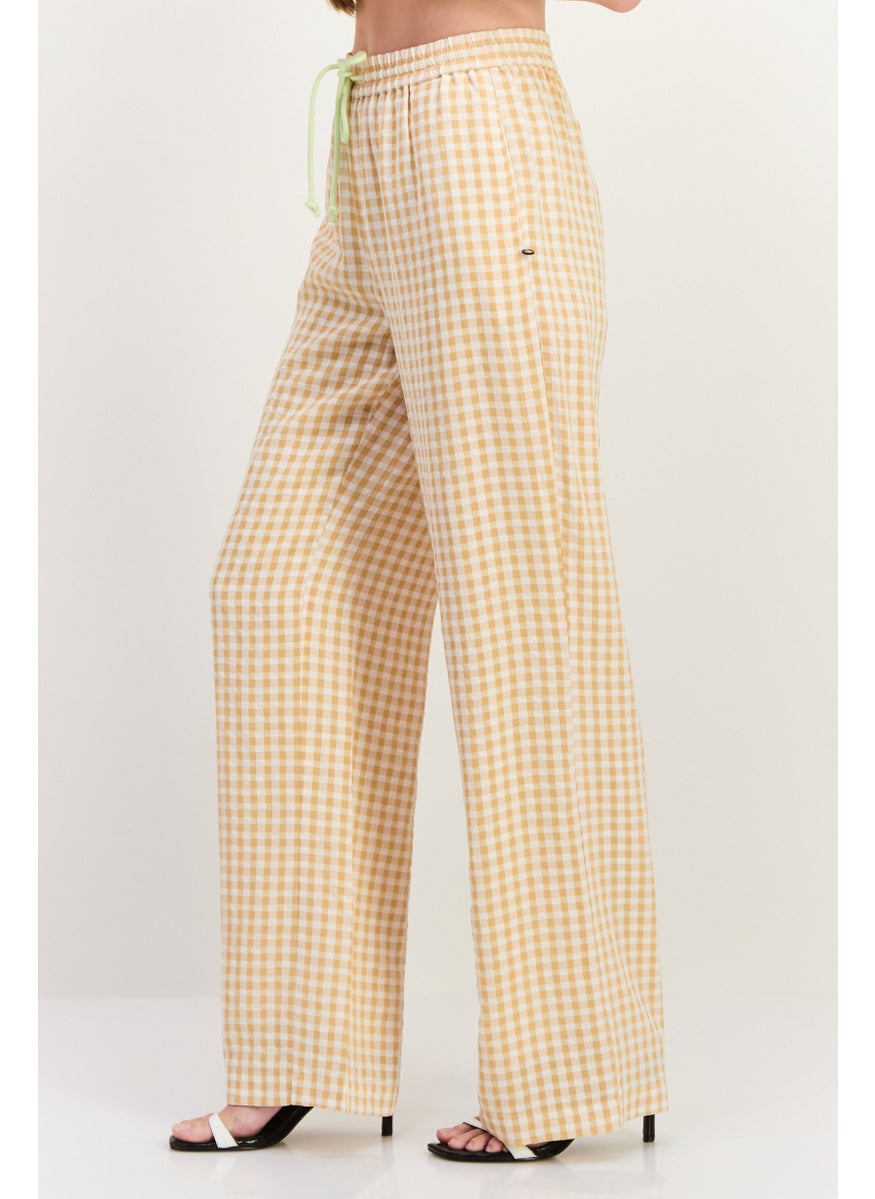 Scotch & Soda Women Regular Fit Plaid Straight Leg Pants, White Combo  - Image 2