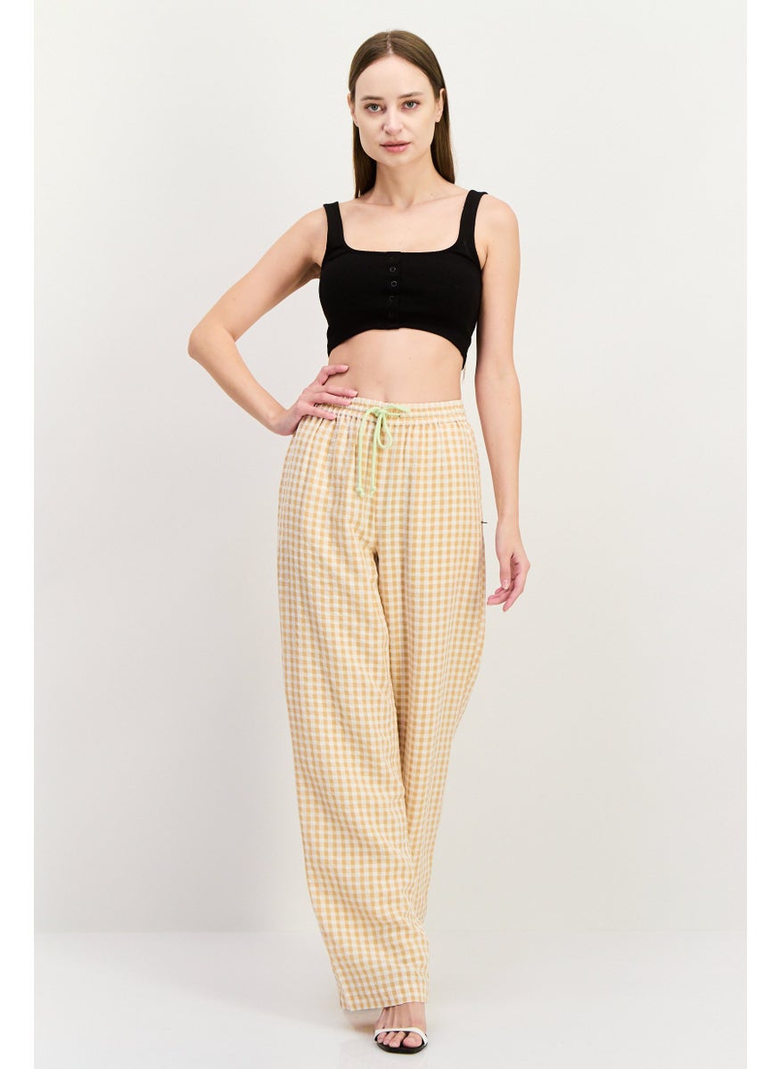 Scotch & Soda Women Regular Fit Plaid Straight Leg Pants, White Combo  - Image 3