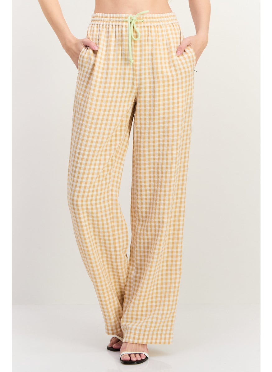 Scotch & Soda Women Regular Fit Plaid Straight Leg Pants, White Combo  - Image 1