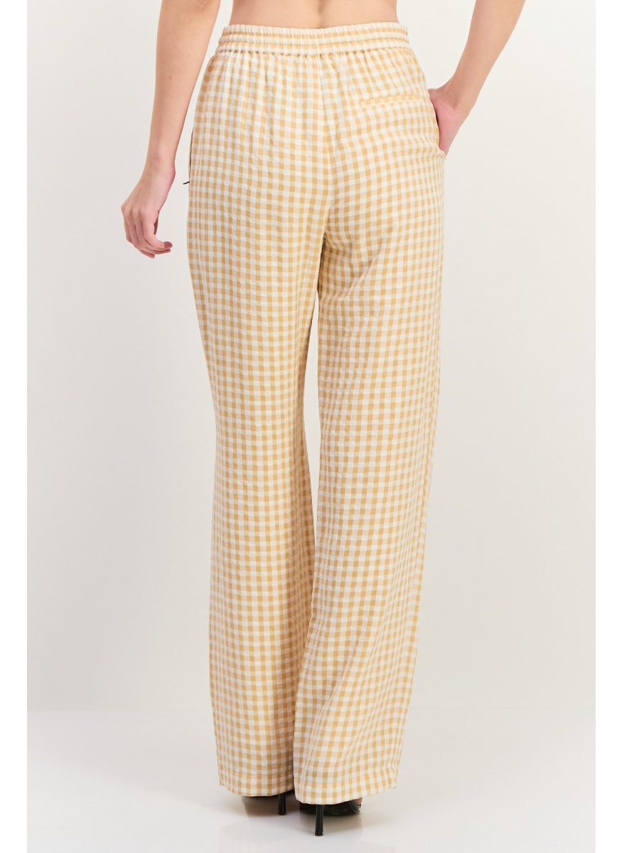 Scotch & Soda Women Regular Fit Plaid Straight Leg Pants, White Combo  - Image 4