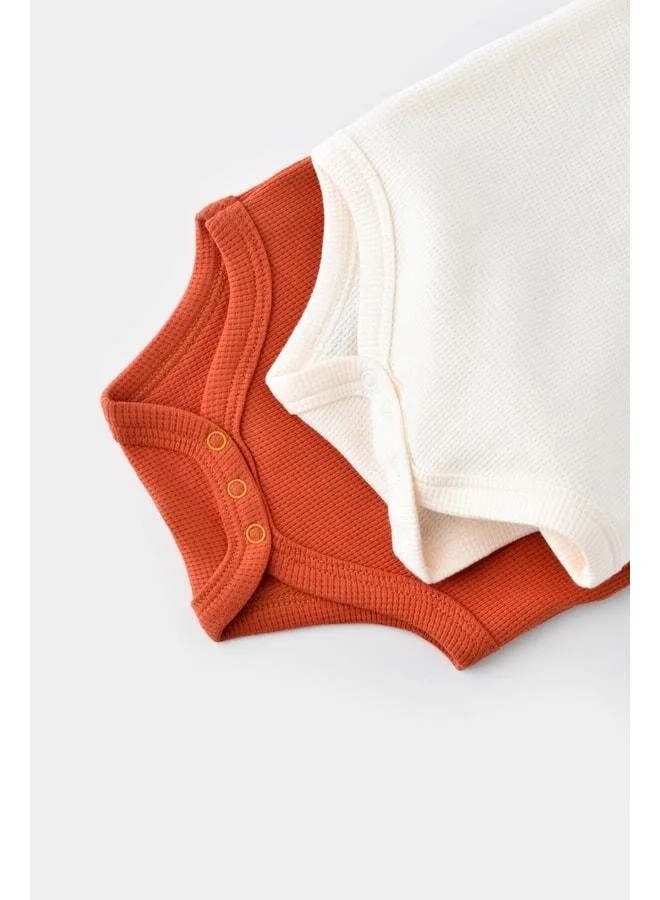 Magu Unisex Baby Cotton Sleeveless Brick & Cream Bodysuit Set