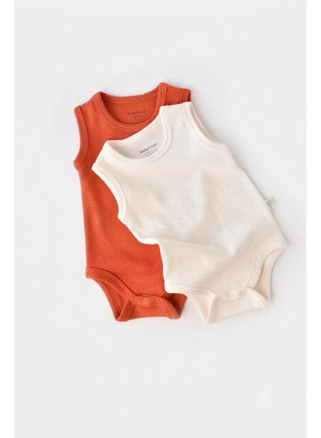 Magu Unisex Baby Cotton Sleeveless Brick & Cream Bodysuit Set