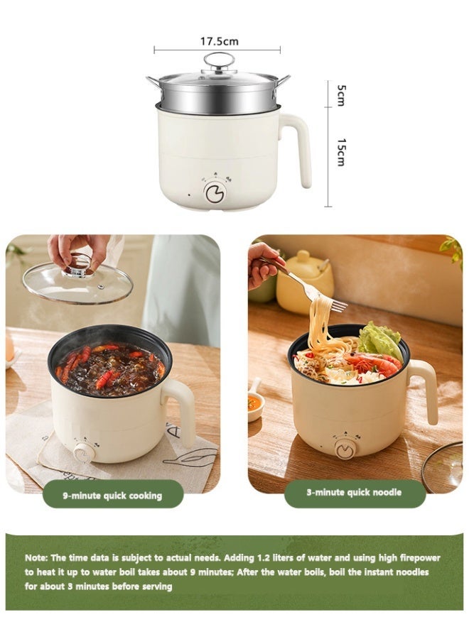 TDAO 3-Piece 1.8L 600W Electric Hot Pot Set, Non-Stick, with Stainless Steel Steamer and Temperature Control. Can be Used as a Hot Pot, Electric Frying Pan, and Electric Slow Cooker. Features Include Anti-Dry-Burning Automatic Power-off Function. Suitable for Grilling Steak, Frying Eggs, Cooking Noodles, Stir-Frying Vegetables, Making Soup, Hot Pot, Teppanyaki, and Boiling Eggs (Beige/Silver). - Image 3