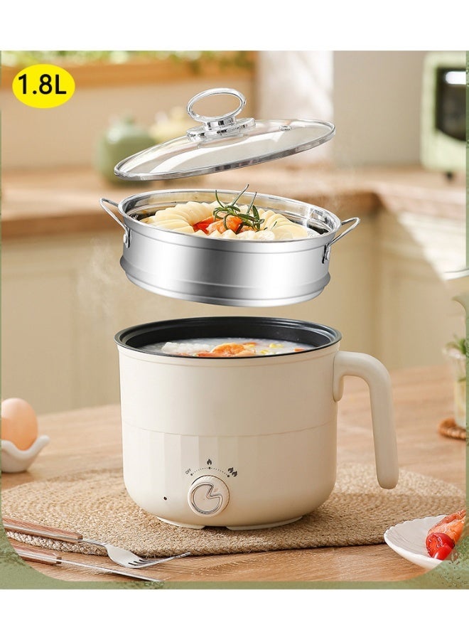 TDAO 3-Piece 1.8L 600W Electric Hot Pot Set, Non-Stick, with Stainless Steel Steamer and Temperature Control. Can be Used as a Hot Pot, Electric Frying Pan, and Electric Slow Cooker. Features Include Anti-Dry-Burning Automatic Power-off Function. Suitable for Grilling Steak, Frying Eggs, Cooking Noodles, Stir-Frying Vegetables, Making Soup, Hot Pot, Teppanyaki, and Boiling Eggs (Beige/Silver). - Image 1