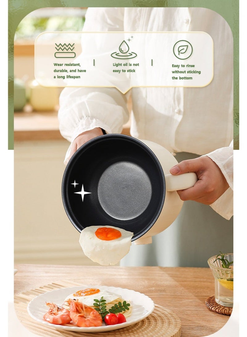 TDAO 3-Piece 1.8L 600W Electric Hot Pot Set, Non-Stick, with Stainless Steel Steamer and Temperature Control. Can be Used as a Hot Pot, Electric Frying Pan, and Electric Slow Cooker. Features Include Anti-Dry-Burning Automatic Power-off Function. Suitable for Grilling Steak, Frying Eggs, Cooking Noodles, Stir-Frying Vegetables, Making Soup, Hot Pot, Teppanyaki, and Boiling Eggs (Beige/Silver). - Image 4