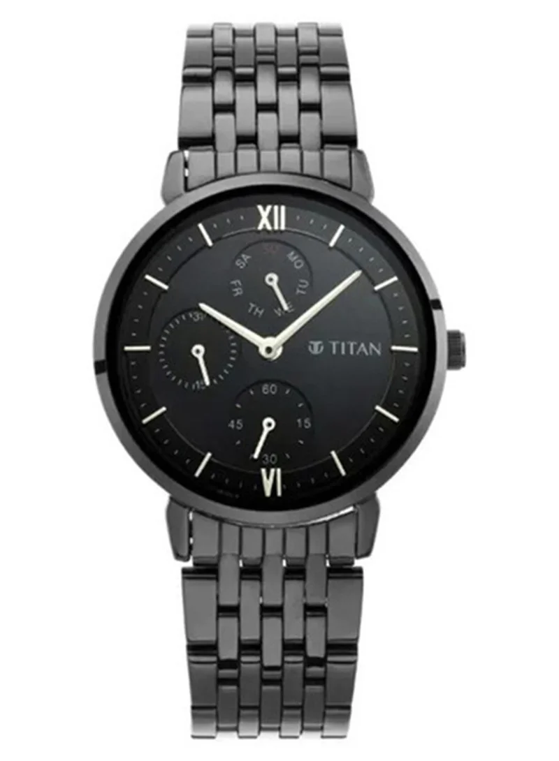 Titan Workwear Quartz Multifunction Women Watch Black Dial With Black Colour Metal Strap