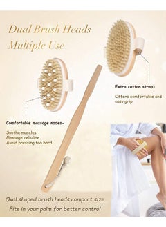 Garlo Shower Brush, Detachable Dry Brushing Body Brush for Body Cellulite and Lymphatic, Back Scrubber for Shower Long Handle Natural Bristle Exfoliator Scrubber, Dual Brush Heads for Women & Man.  - Image 3