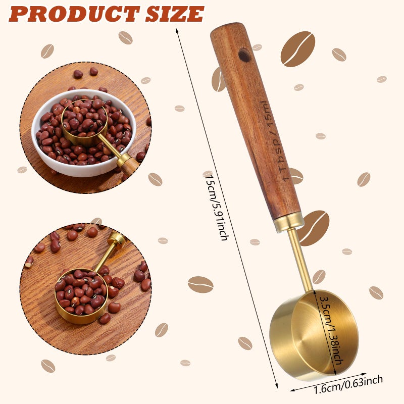 Tyqour Stainless Steel & Wood 1 Teaspoon Scoop Coffee Measuring Scoop 1Tablespoon Measuring Spoon Perfect for Coffee, Tea, and More - Image 2