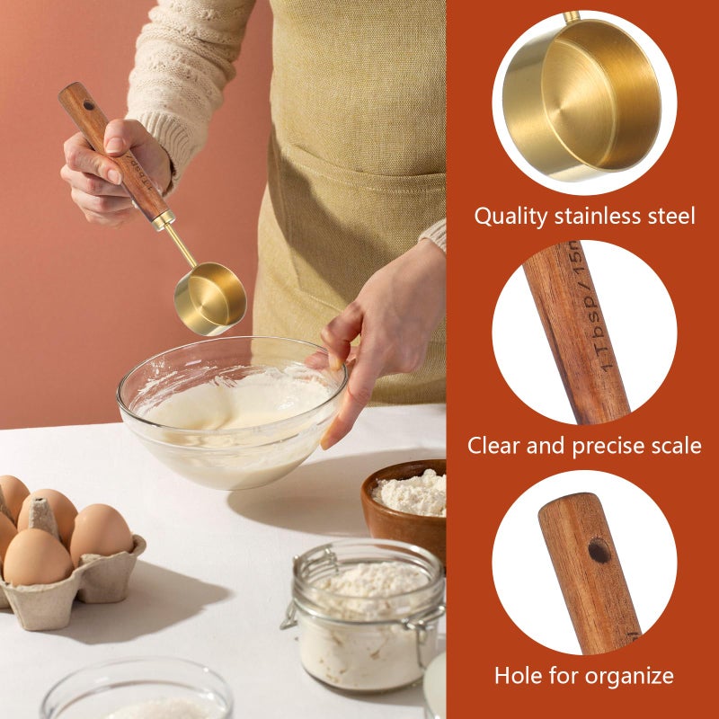 Tyqour Stainless Steel & Wood 1 Teaspoon Scoop Coffee Measuring Scoop 1Tablespoon Measuring Spoon Perfect for Coffee, Tea, and More - Image 5