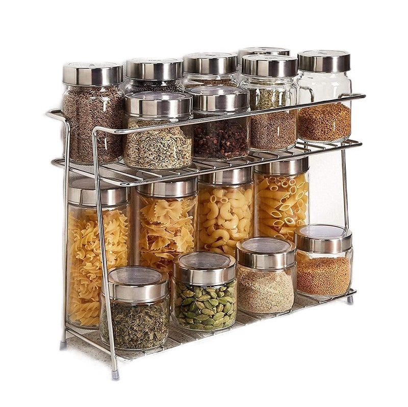 CR18 COLLECTION Stainless Steel Kitchen Rack, Organizer and Space Saver, Counter top Stainless Steel Kitchen Stand 2-Tier Trolley Basket for Boxes Utensils Dishes Plates for Home, Tiered Shelf - Image 1