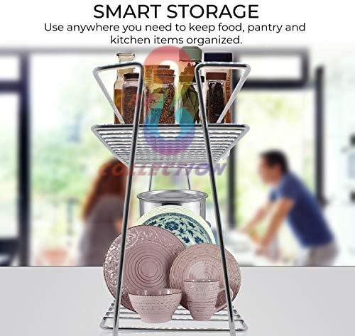 CR18 COLLECTION Stainless Steel Kitchen Rack, Organizer and Space Saver, Counter top Stainless Steel Kitchen Stand 2-Tier Trolley Basket for Boxes Utensils Dishes Plates for Home, Tiered Shelf - Image 3