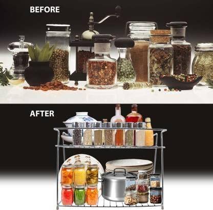 CR18 COLLECTION Stainless Steel Kitchen Rack, Organizer and Space Saver, Counter top Stainless Steel Kitchen Stand 2-Tier Trolley Basket for Boxes Utensils Dishes Plates for Home, Tiered Shelf - Image 4