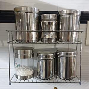 CR18 COLLECTION Stainless Steel Kitchen Rack, Organizer and Space Saver, Counter top Stainless Steel Kitchen Stand 2-Tier Trolley Basket for Boxes Utensils Dishes Plates for Home, Tiered Shelf - Image 2