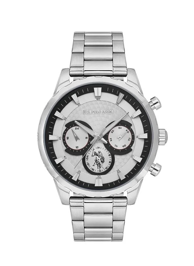 U.S. Polo Assn. U.S. Polo Assn. USPA1055B-01 46mm Watch with Silver Dial, Chronograph Features & Stainless Steel Band - Stylish Timepiece for Fashion-Forward Gents