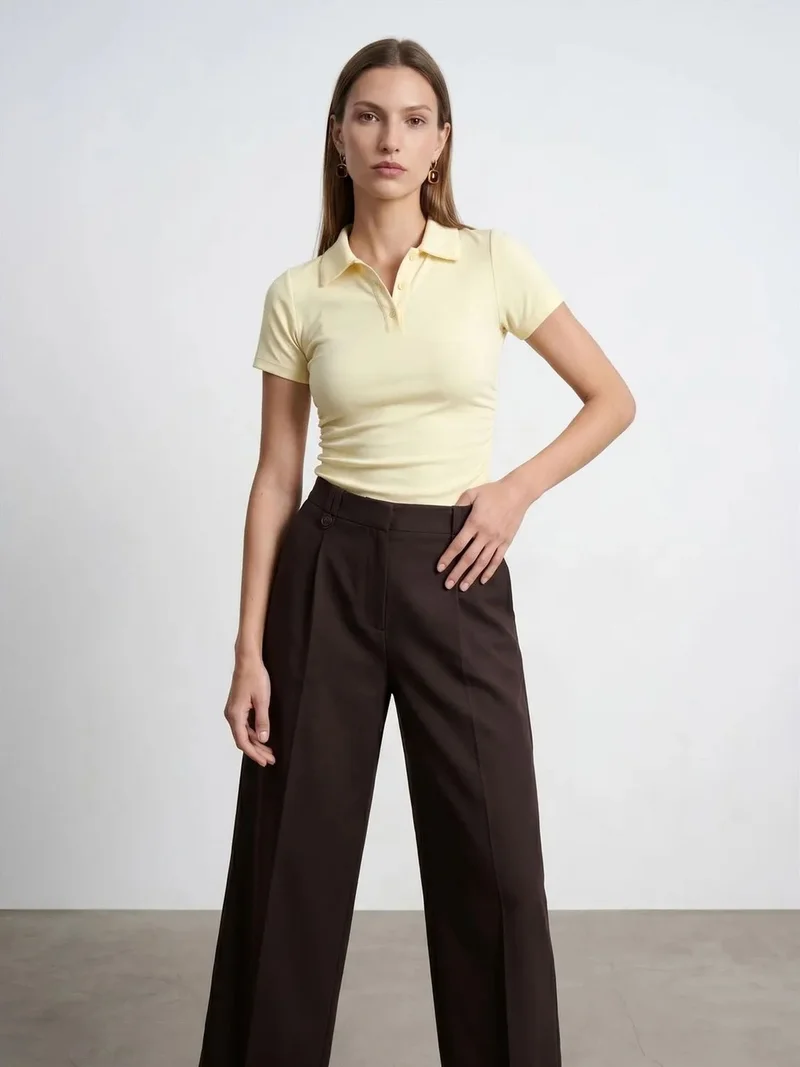 ديلفين DILVIN Women’s Crop Slim Fit Polo T-Shirt