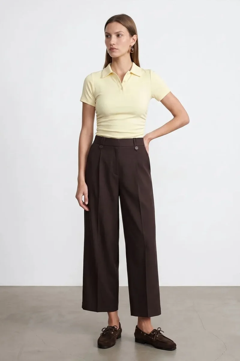 Dilvin Lemon Yellow DILVIN Women’s Crop Slim Fit Polo T-Shirt for Women | Best Price UAE