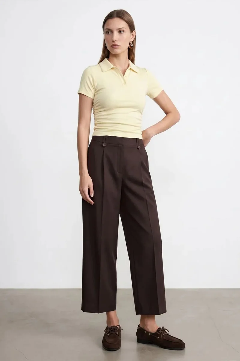Dilvin Lemon Yellow DILVIN Women’s Crop Slim Fit Polo T-Shirt for Women | Best Price UAE