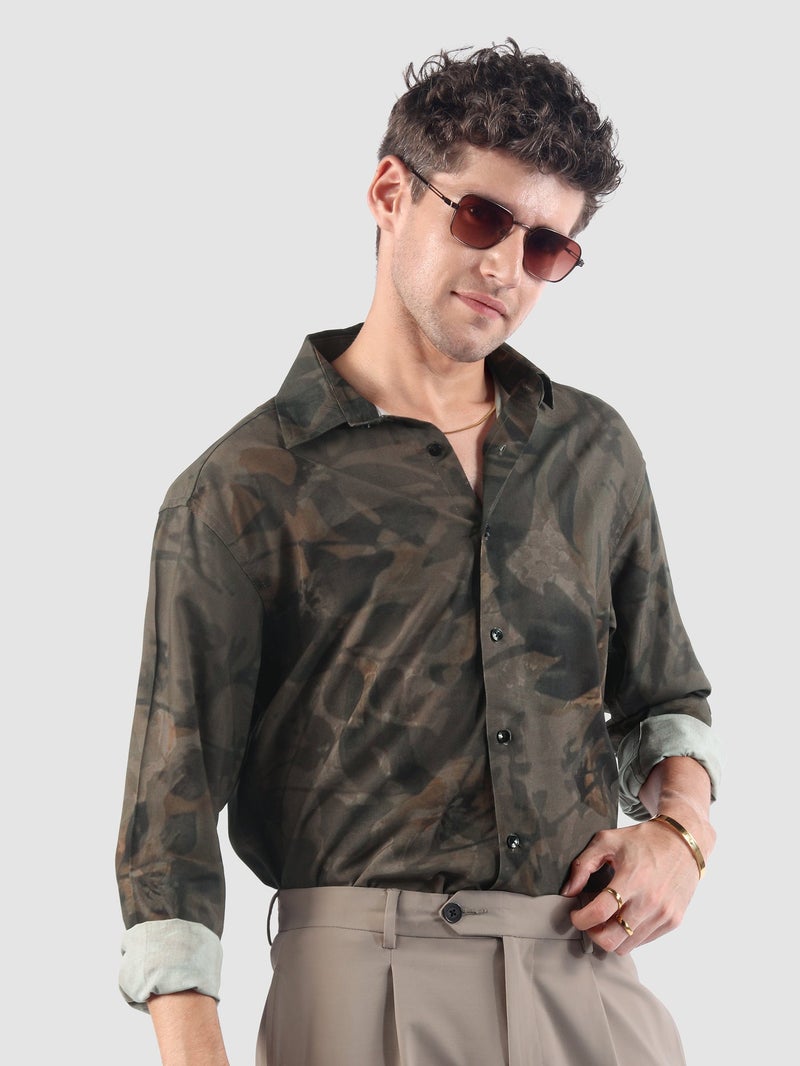Beyoung Brown Tropical Printed Viscose Shirt - Image 2
