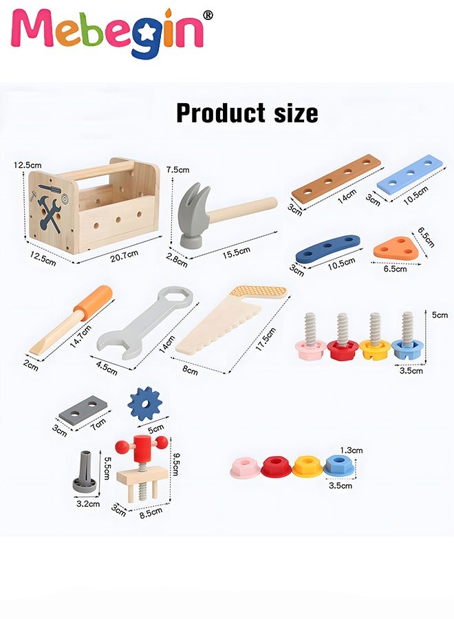 MEBEGIN Wooden Tool Set for Kids, Montessori Toys Wooden Tool Box with Saws, Screws, Hammers, Creative Construction Toys Set, Educational Toys Gifts for Kids Girls Boys Age 3+ - Image 4