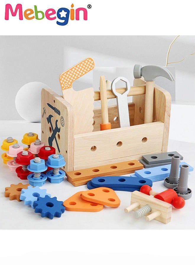 MEBEGIN Wooden Tool Set for Kids, Montessori Toys Wooden Tool Box with Saws, Screws, Hammers, Creative Construction Toys Set, Educational Toys Gifts for Kids Girls Boys Age 3+ - Image 3