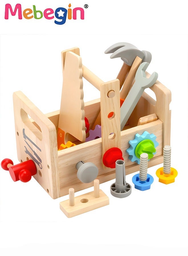 MEBEGIN Wooden Tool Set for Kids, Montessori Toys Wooden Tool Box with Saws, Screws, Hammers, Creative Construction Toys Set, Educational Toys Gifts for Kids Girls Boys Age 3+ - Image 2