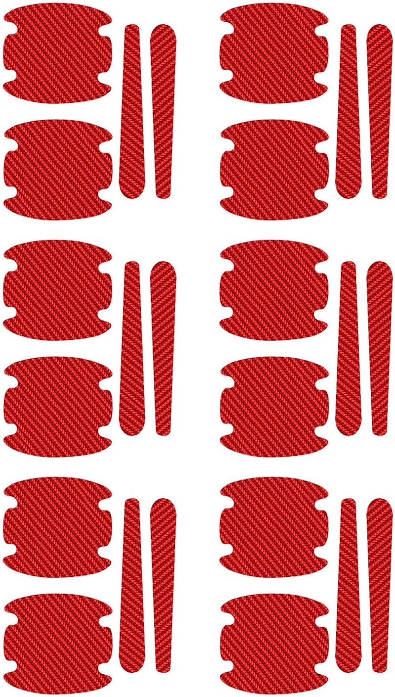 Ciieeo Carbon Fiber Car Door Handle Scratch Protector and Vehicle Door Bowl Protective Sticker 3 Sets Red Anti-Scratch Film and Car Bowl Cover - Image 1