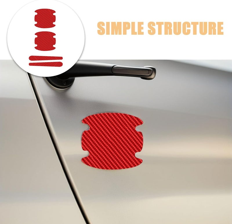 Ciieeo Carbon Fiber Car Door Handle Scratch Protector and Vehicle Door Bowl Protective Sticker 3 Sets Red Anti-Scratch Film and Car Bowl Cover - Image 3