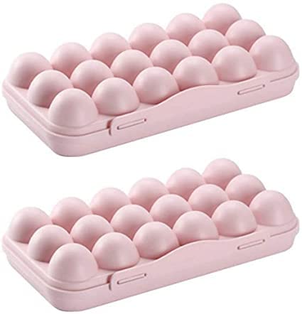 SKOFRI 18 Egg Box Plastic Egg Holder for Refrigerator Storage Box Container Freestanding Egg Tray Egg with Lid Kitchen Shockproof Plastic Storage Fridge 1 PCS Pink - Image 1