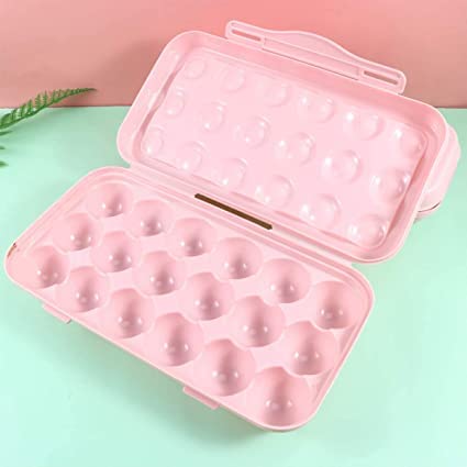 SKOFRI 18 Egg Box Plastic Egg Holder for Refrigerator Storage Box Container Freestanding Egg Tray Egg with Lid Kitchen Shockproof Plastic Storage Fridge 1 PCS Pink - Image 2