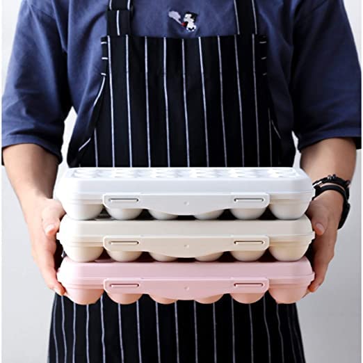 SKOFRI 18 Egg Box Plastic Egg Holder for Refrigerator Storage Box Container Freestanding Egg Tray Egg with Lid Kitchen Shockproof Plastic Storage Fridge 1 PCS Pink - Image 5