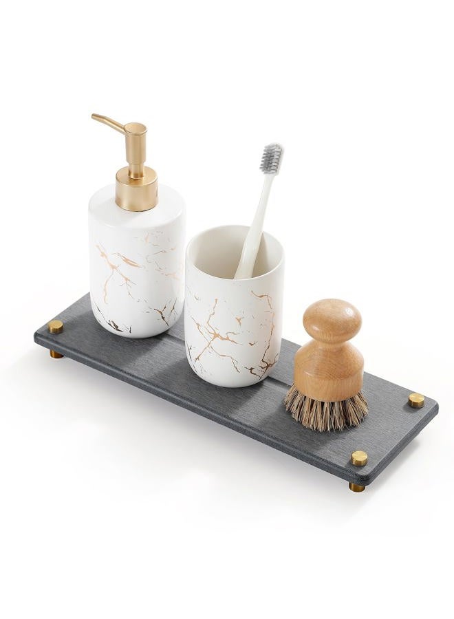 Razborci Kitchen Sink Caddy Water Absorbing Stone Drying Tray, Diatomite Bathroom Sink Organizer, Faucet Counter Mat Coaster, Soap Dish Rack Riser Dispenser Sponge Holder, Dark Gray Gold -12.5" x 4.5" - Image 1