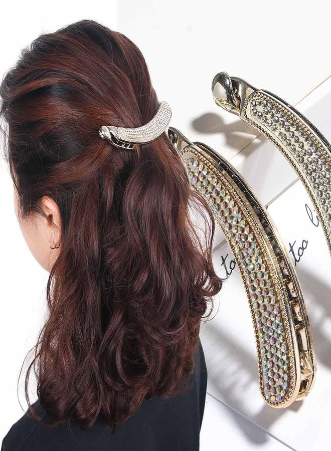 Pokinge 3pcs Shining Rhinestone Banana Barrette Hairpins Crystal Hair Claw Clips Ponytail Holder Hair Accessories for Women Ladies - Image 5