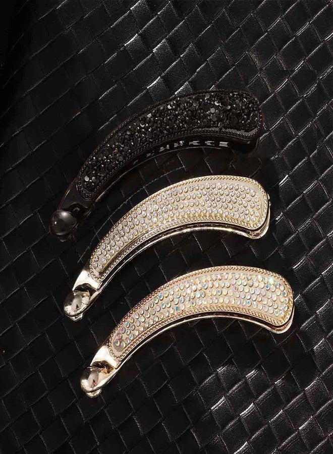 Pokinge 3pcs Shining Rhinestone Banana Barrette Hairpins Crystal Hair Claw Clips Ponytail Holder Hair Accessories for Women Ladies - Image 4