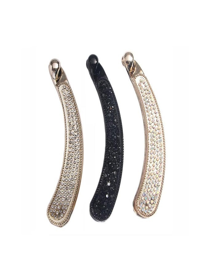 Pokinge 3pcs Shining Rhinestone Banana Barrette Hairpins Crystal Hair Claw Clips Ponytail Holder Hair Accessories for Women Ladies - Image 1