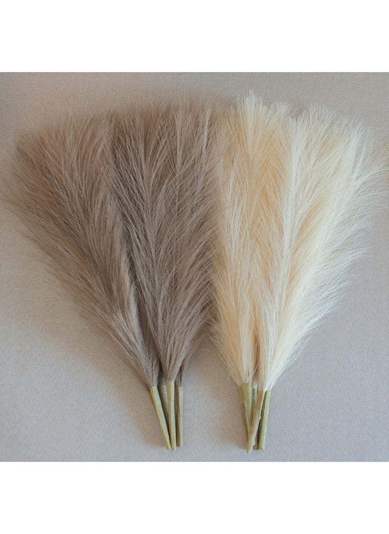 EVODIS EVODIS Faux Pampas Grass 1845cm Artificial Pampas Grass Fluffy 6 Stem pompous Grass Flower Arrangement for Boho Home Wedding Decoration BeigeTaupe 